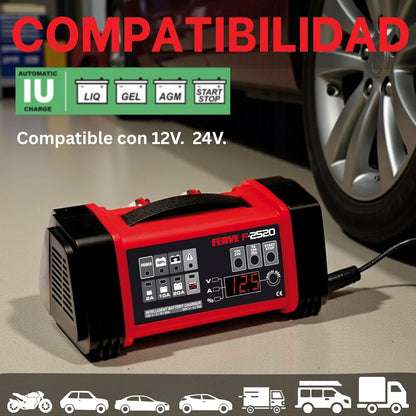 Automatische Oplader Loodzuuraccu – Acculader Batterijlader Batterijoplader Accubooster – 12V/24V Display Volt Ampère – Voor 4-230 Ah AGM Gel Vloeibaar Start-Stop