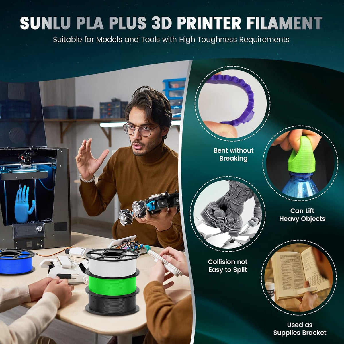 PLA+ Filament – 3D Printer Filament – PLA Plus – 3D Printdraad – 1,75 mm – 12 kg Set – 12 Kleuren – Hoogwaardige Printkwaliteit – Milieuvriendelijk Biobased