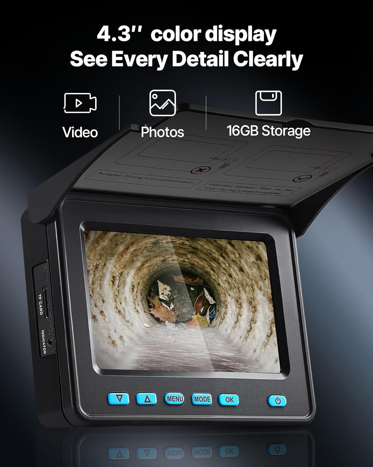 VEVOR Endoscoop 50 m, industriële endoscoop met HD-scherm, 480p, waterdichte slangencamera's, IP68, met 6 leds en 16 GB kaart voor leidingen