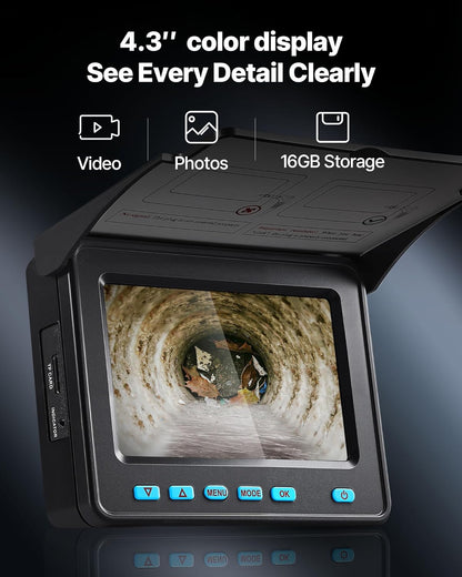 VEVOR Endoscoop 50 m, industriële endoscoop met HD-scherm, 480p, waterdichte slangencamera's, IP68, met 6 leds en 16 GB kaart voor leidingen