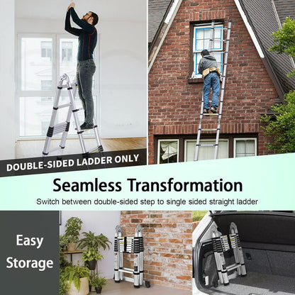 COOCHEER Telescopische ladder, vouwladder, multifunctionele ladder van aluminium, ideaal voor binnen- en buitenwerkzaamheden, max. belastbaarheid: 150 kg