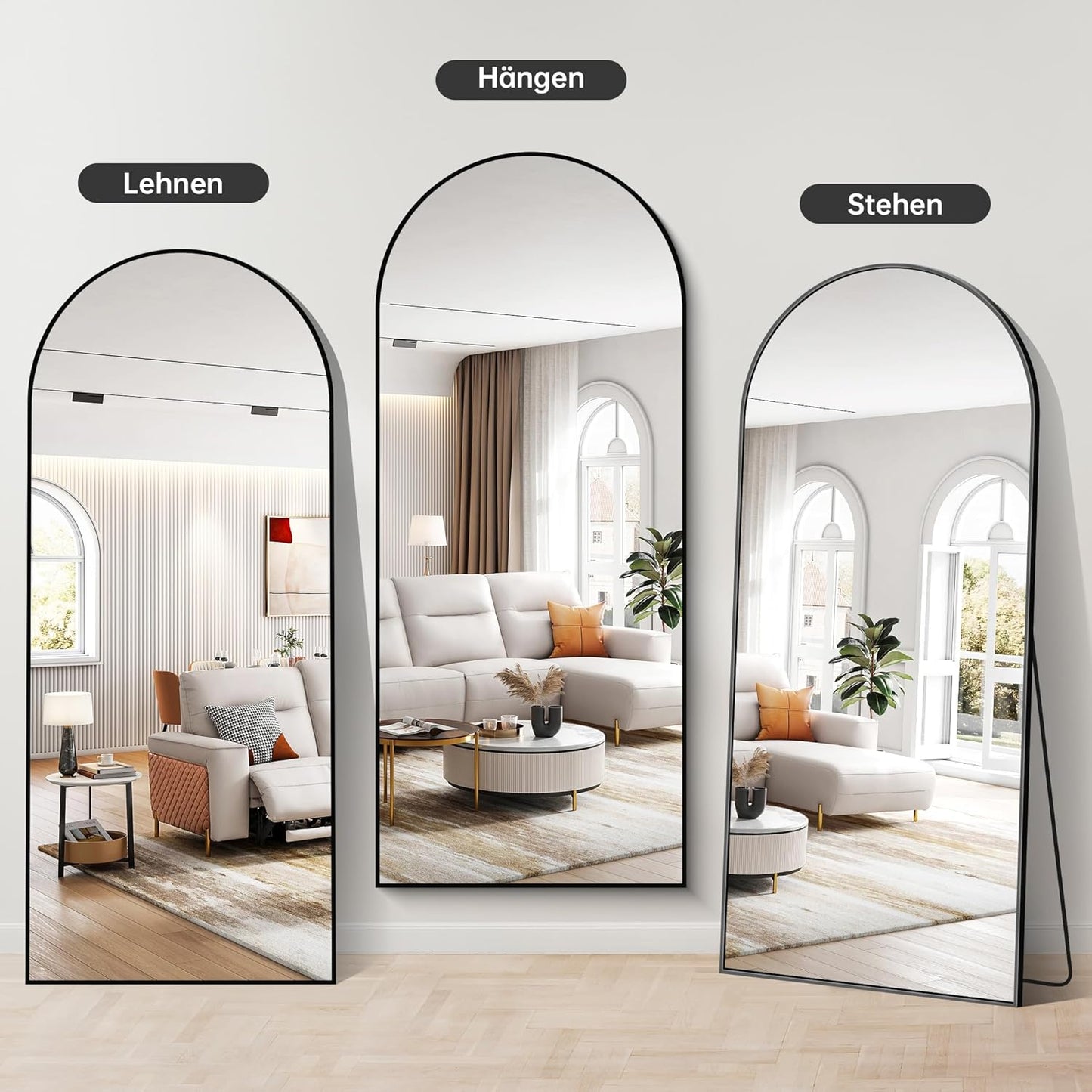 Staande Spiegel – Boogspiegel – Full Body Spiegel – Vloerspiegel – Wandspiegel – 179 x 65 cm – Aluminium Frame – Explosiebestendig Glas