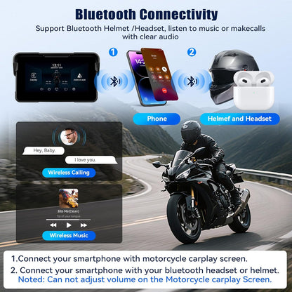 Draagbaar CarPlay GPS-scherm voor motorfietsen met draadloze CarPlay Android Auto, 5 inch navigatie voor motorfietsen, waterdicht IP68 met Bluetooth Siri TF-poort + bandenspanningsdetectie