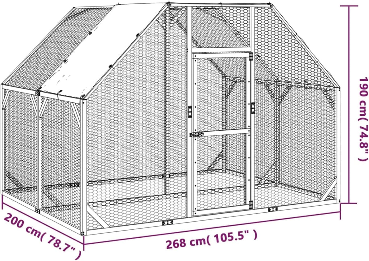 Gecheer Chicken coop, with shelf made of solid wood pine impregnated 268x200x190 cm for chickens in the garden 3102988 - QUORE
