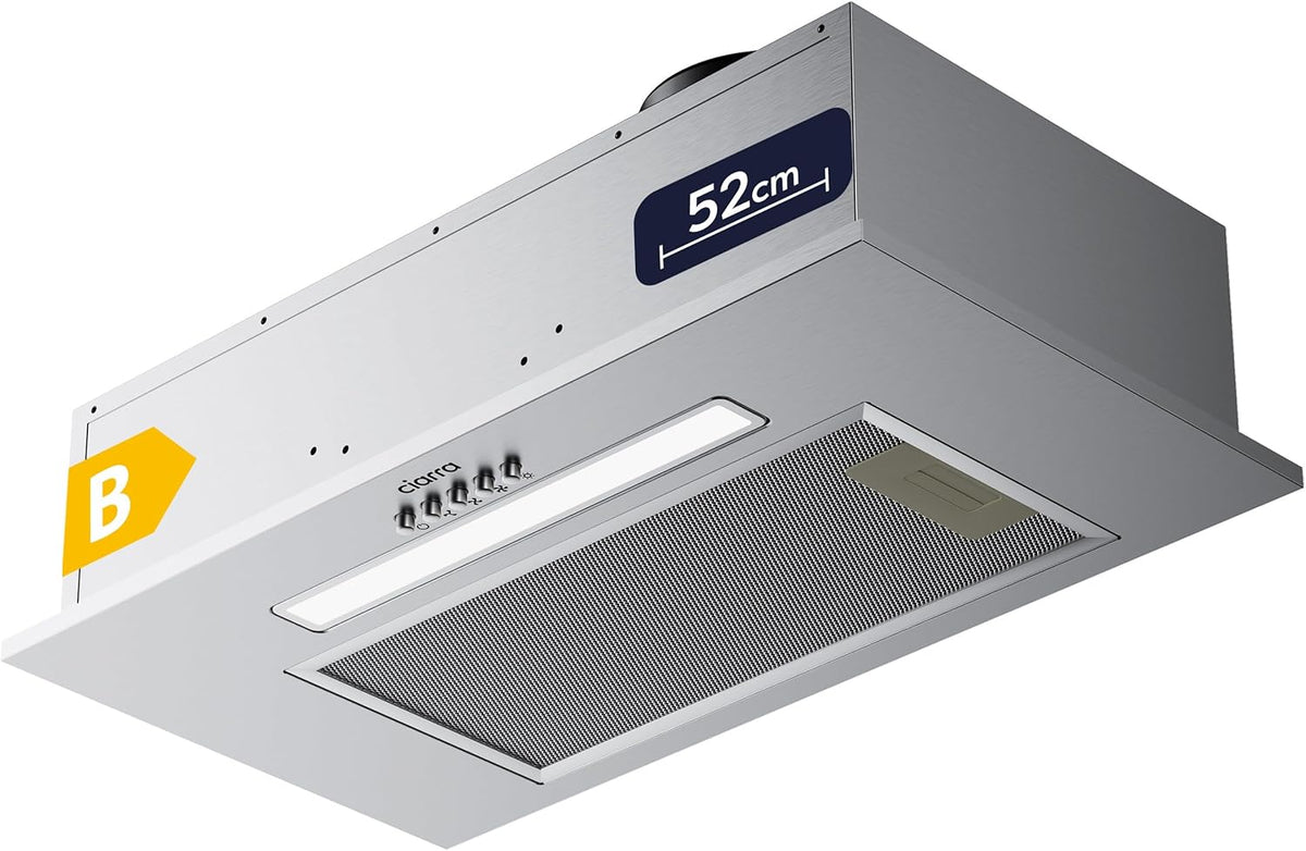 CIARRA CBCS5913D Afzuigkap inbouw ventilatorbouwsteen 52 cm afvoerlucht inbouwkap afzuigkap 300 m³/h efficiënte afzuigkap afzuigkap compatibel CBCF005 actieve koolfilter roestvrij staal zilver - QUORE