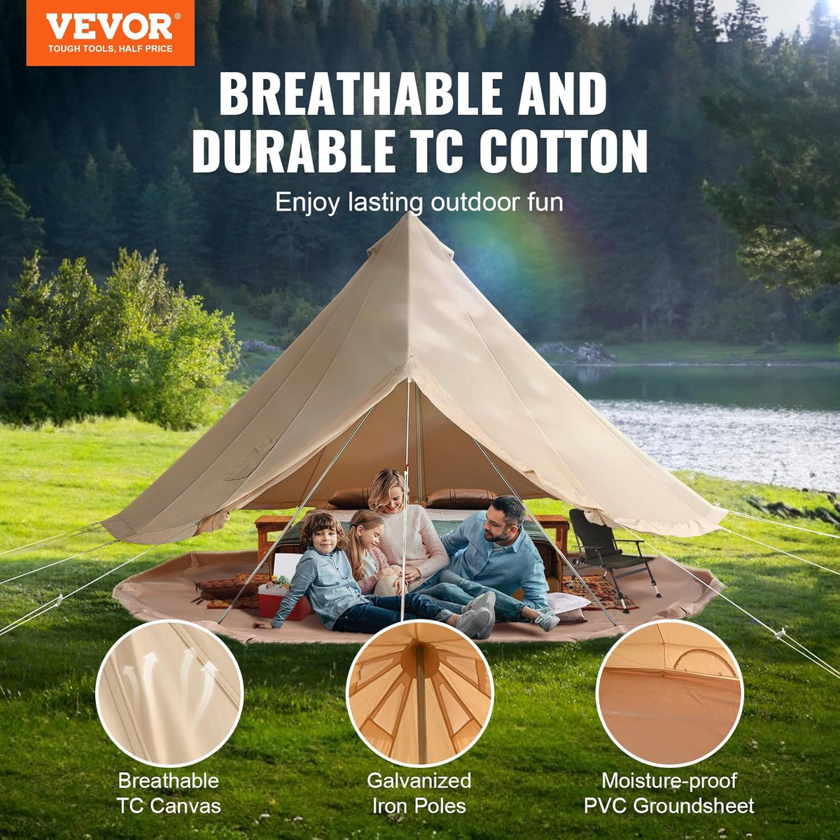 VEVOR Canvastent, 4 seizoenen, 5 m, canvas tent voor kamperen met kachelkrik, ademende yurttent voor maximaal 8 personen, familiecamping outdoor jachtfeest