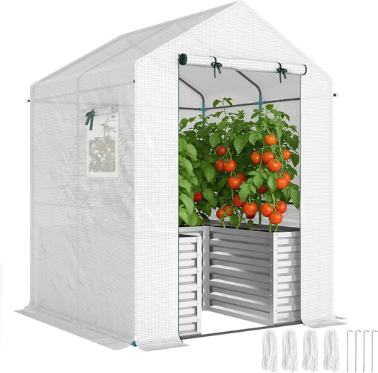 Kas voor Tomaten – Tuinkas – Kweekkas – Foliekas – Groentekas – Verhoogde Plantenbak – Watersdicht en UV-bestendig PE-folie – Robuust Gegalvaniseerd Stalen Frame 141x141x190 cm - QUORE