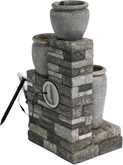 Teamson Home 4 Lagen Zonneenergie Fontein Grijs voor Tuin en Patio