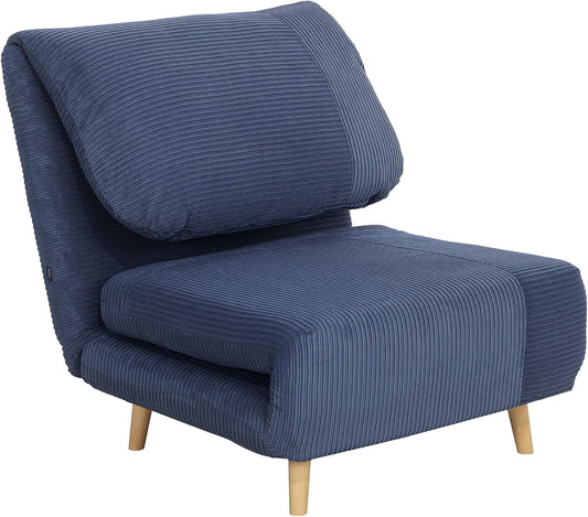 HOMCOM 2-in-1 Schlafsofa Schlafsessel Verstellbar Klappmatratze Gästebett im Cord-Optik, für Schlafzimmer, Wohnzimmer Blau 82 x 89 x 83 cm - QUORE