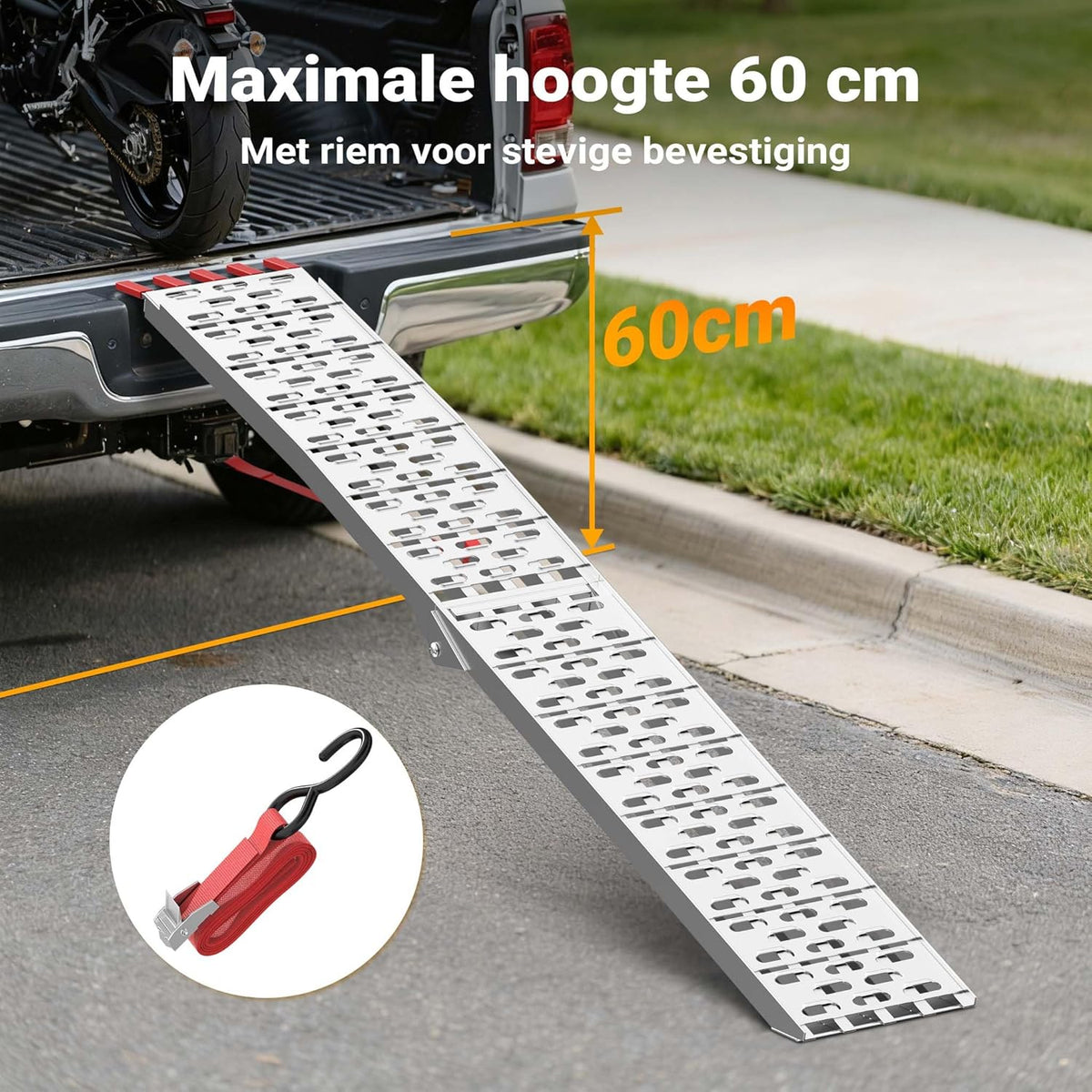 Oprijplaat aluminium opvouwbaar – 226 cm 410 kg – motoroprijplaat oprijsteun oprijplank