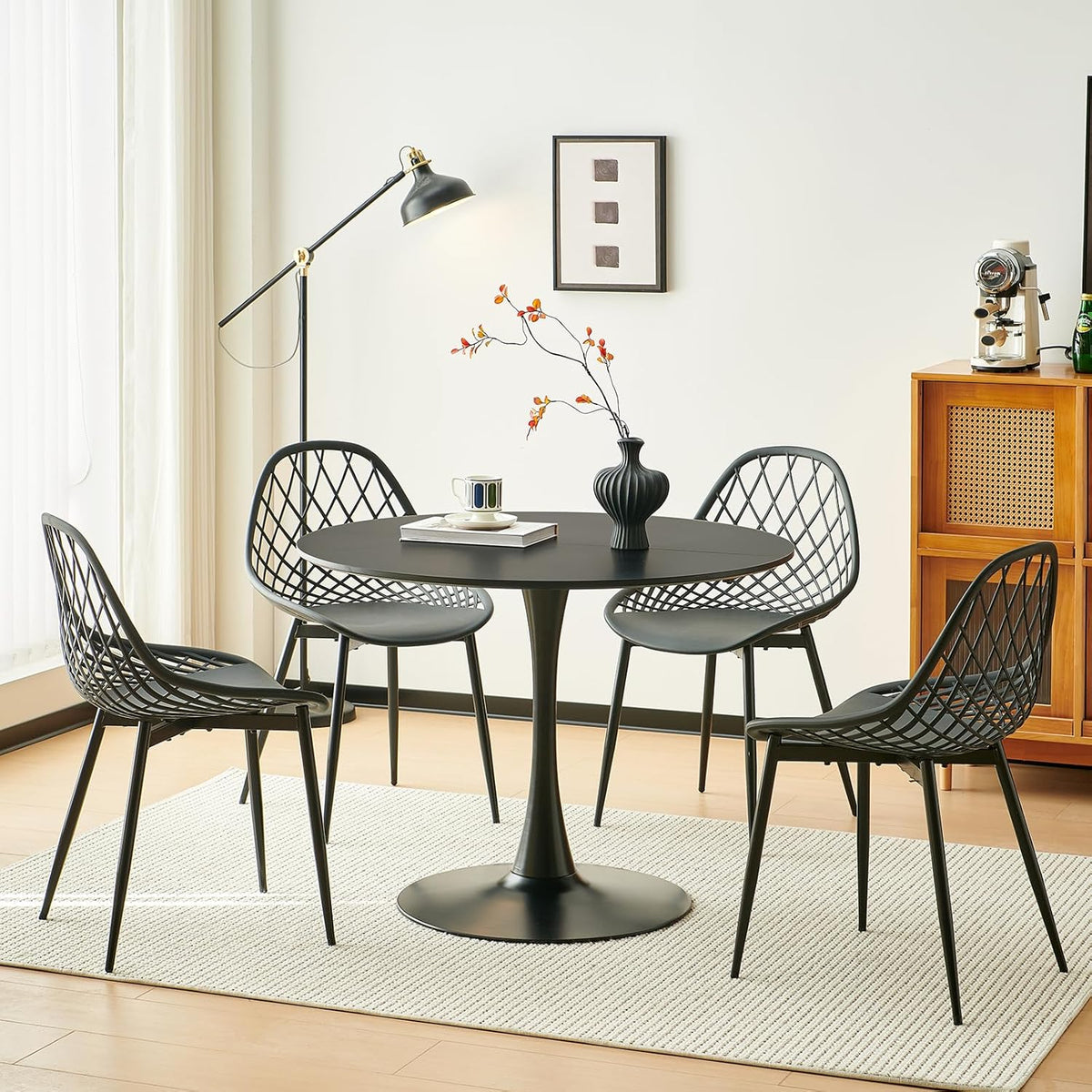 Scandinavische moderne ronde eettafel, bureau, bartafel, geschikt voor keuken, eetkamer, woonkamer en kantoor, voor 2-4 personen, diameter 100 cm, zwart