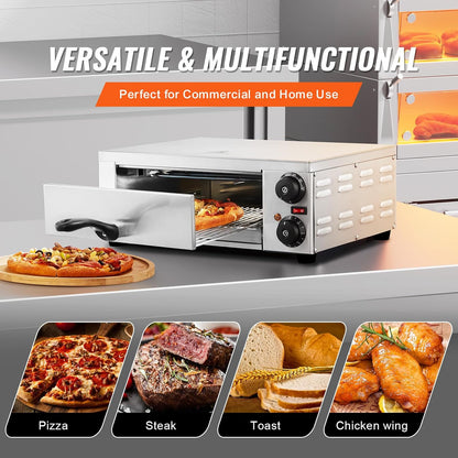VEVOR Pizzaoven op aanrecht, elektrische oven, 12 inch, 1500 W, met temperatuurregeling en timer van 0-120 minuten, gelijkmatig koken, gemakkelijk te reinigen, commercieel thuis, restaurant