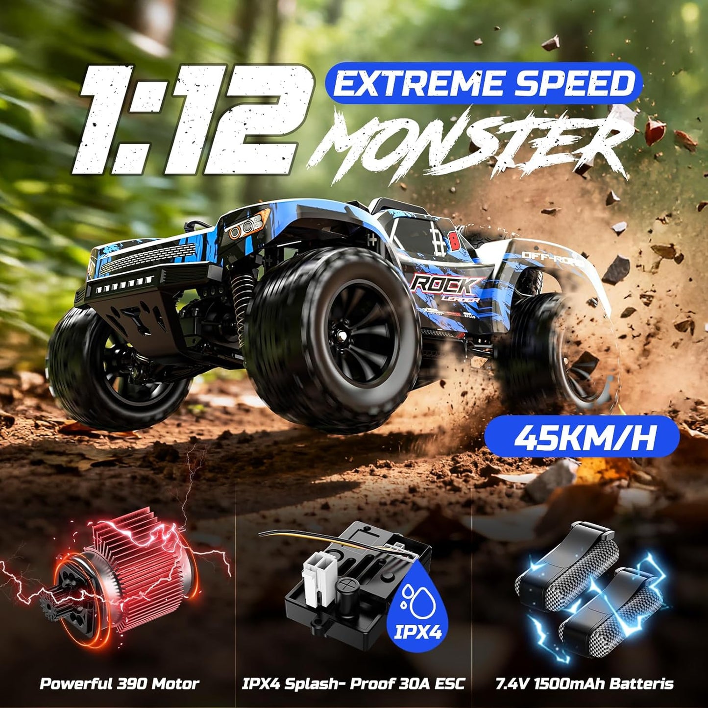 Afstandsbedieningsauto – RC-auto – Op Afstand Bestuurbare Auto – Monstertruck – Off-Road Truck – 30 Km/U – 4WD Met 2 Accu's