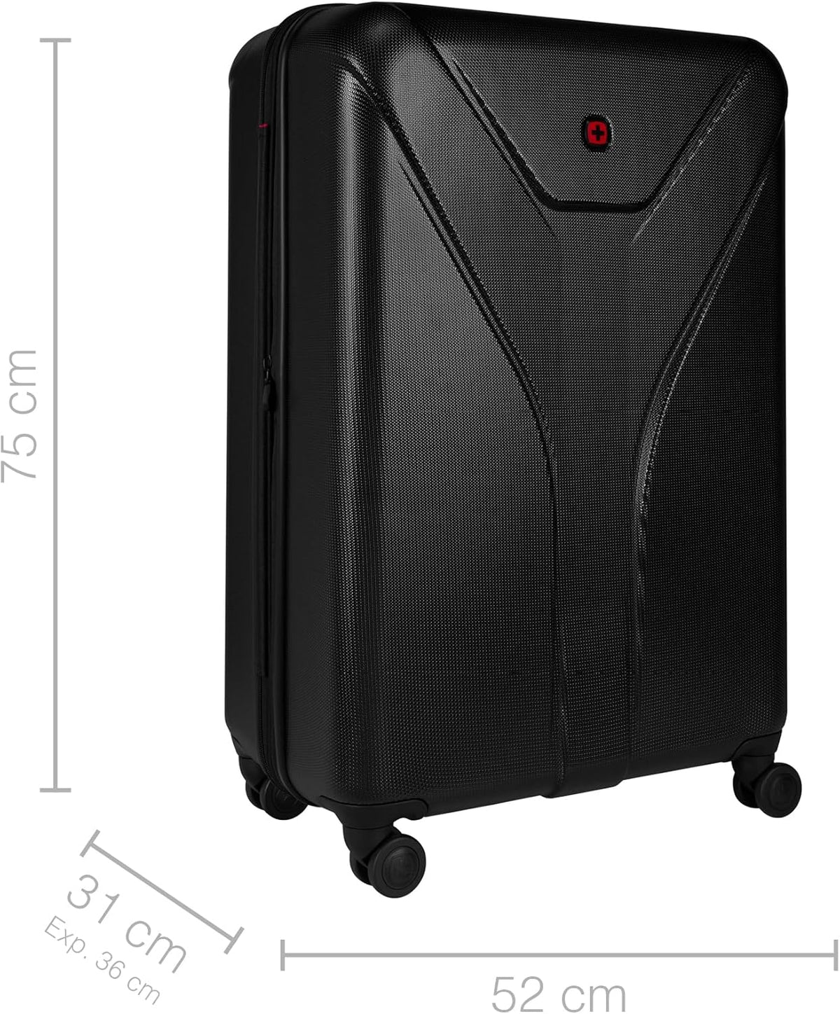 WENGER Ibex grote koffer met harde schaal en 4 wielen, trolley, groot, 100 (118) liter, veiligheidsslot, dames, heren, vakantie, zwart, 612041