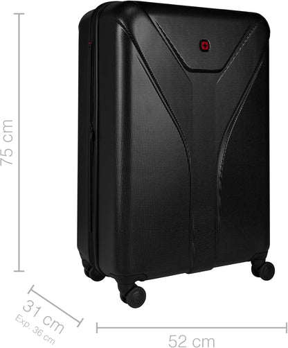 WENGER Ibex grote koffer met harde schaal en 4 wielen, trolley, groot, 100 (118) liter, veiligheidsslot, dames, heren, vakantie, zwart, 612041
