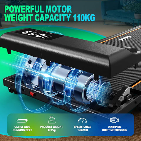 Loopband - Elektrische Loopband - Wandelpad - Wandel-Joggingmachine - met 7% Helling - Bluetooth-Verbinding - 2.25 pk - 1-6 km/u - 7-laagse Loopoppervlak - Zwart