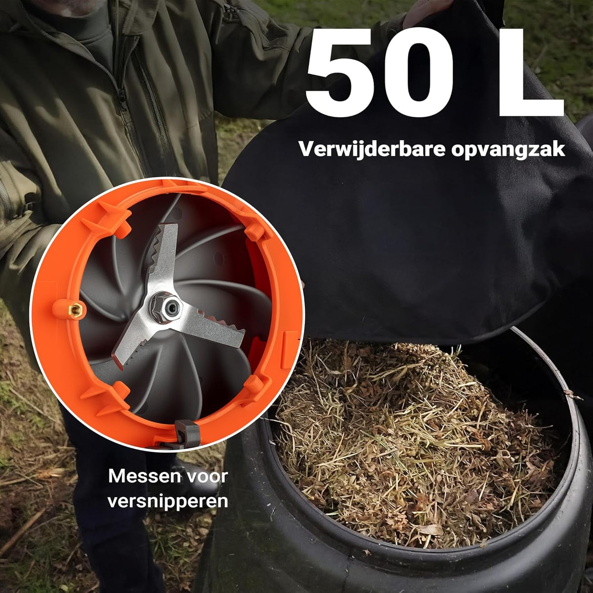 3-in-1 bladblazer, bladzuiger & versnipperaar – 1 pk 26cc – benzine – incl. 50L opvangzak