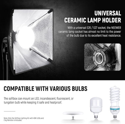 NEEWER NK103 Softbox verlichtingsset met statiefstandaard, set van 2, 45 W tweekleurige 2,4 G led-gloeilampen, 10 kanalen, 2900K-7000K, 1400Lux/m, CRI95, 20 m afstandsbediening, continue fotografie