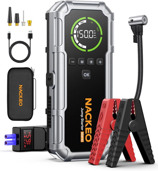 Starthulp met compressor voor Diesel – Jumpstarter – Accubooster – Startbooster – Noodstarter – 6000 A Piekstroom – 160 Psi Compressor