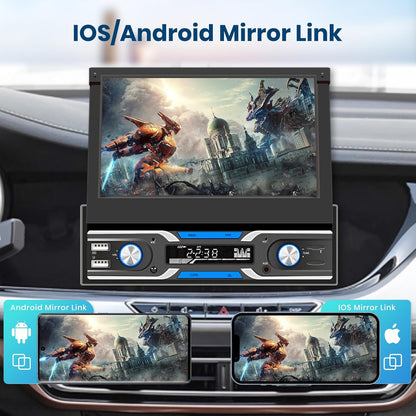 Autoradio 1 Din – Android Autoradio – Carplay Autoradio – GPS Navigatie Radio – DAB+ Autoradio – 7 Inch Automatisch Uitschuifbaar Scherm – Draadloze CarPlay & Android Auto
