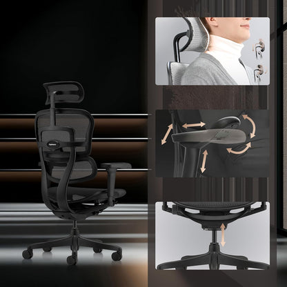 hjh OFFICE Ergonomische Ergohuman Signature GEN2 Bureaustoel met flexibele lendensteun, netbespanning, zwart