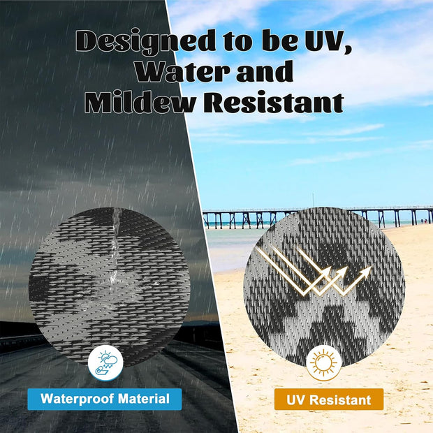 Buiten Vloerkleed - Buitenkleden - Buitentapijt - Opvouwbaar - UV-bestendig - Waterdicht - Buitenmatten - voor Buiten - Balkon - Strand - Picknick -Terras - Rechthoekig - 240 x 300 cm - Zwart/Grijs