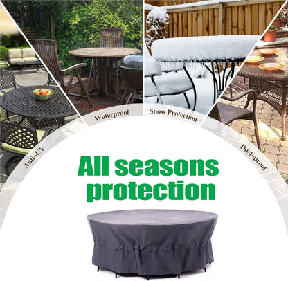 F&J Outdoors Tuinmeubelhoezen Waterdichte Outdoor Tafelhoes Heavy Duty Scheurbestendig Cinched Taille Winddicht Extra Grote Tuinmeubelhoes, Grijs, 330 x 89 cm