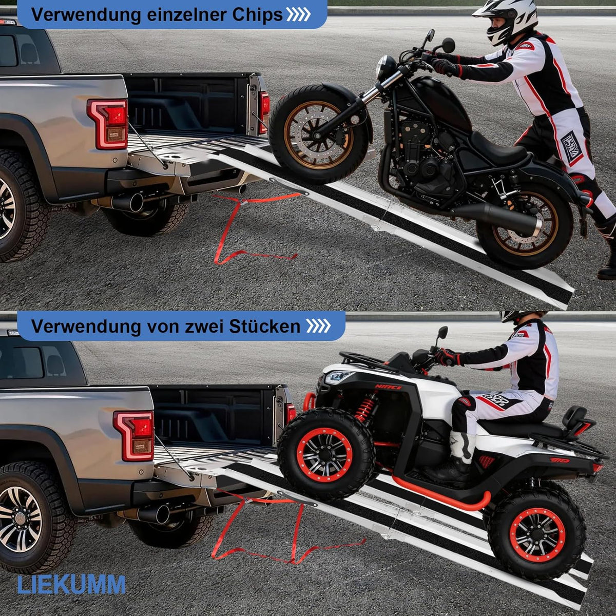 LIEKUMM 1 x 180 cm oprijplaat, 280 kg draagkracht, inklapbaar stalen motoroprijplaat, oprijplaat voor aanhanger, ATV, motorfiets, fiets, auto, laadhelling voor aanhanger