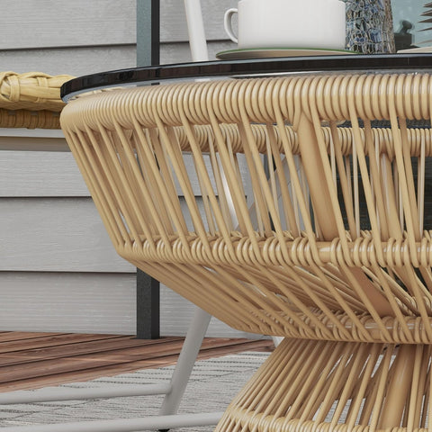 Tuintafel - Tuintafel Rond - Bijzettafeltje - Bistrotafel - Salontafel - Rotanlook - met  Dienblad van Gehard Glas - voor Terras - Tuin - Ø 60 x 37 cm - 	Natuurlijk Hout