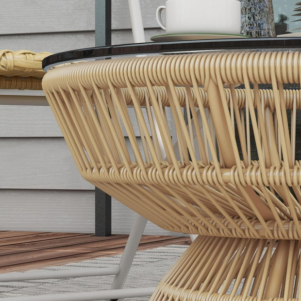 Tuintafel - Tuintafel Rond - Bijzettafeltje - Bistrotafel - Salontafel - Rotanlook - met  Dienblad van Gehard Glas - voor Terras - Tuin - Ø 60 x 37 cm - 	Natuurlijk Hout