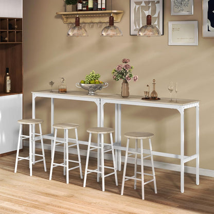 HOMCOM Bistrotafel set + 2 krukken met voetensteun, statafel, stalen frame, industrieel design, hoge keukentafel, dienblad, natuurlijke houtlook, wit