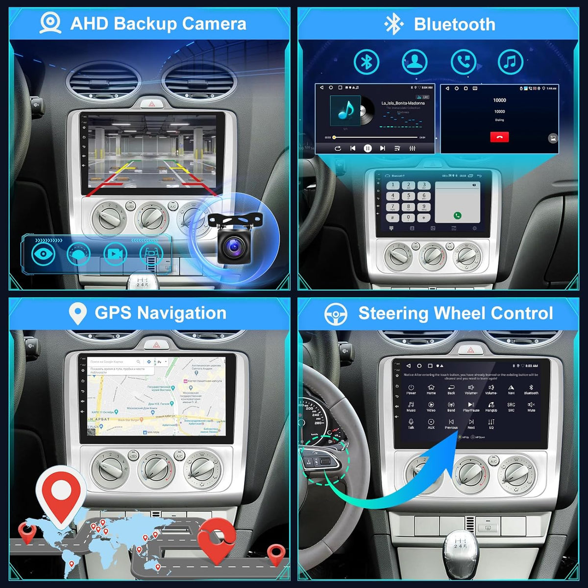 Android Car Radio for Ford Focus Exi MT 2 3 Mk2 Mk3 2004-2011 with Wireless Carplay & Android Car - 9 Inch Touch Screen Car Radio with WiFi GPS Mirror Link DSP FM/RDS SWC+ AHD Backup Camera