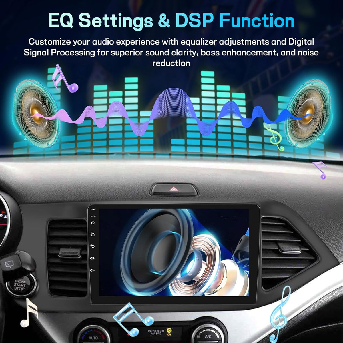 Android Autoradio voor KIA Picanto 2012-2016, 2GB+64GB Touch Scherm Radio met EQ DSP, Draadloos CarPlay&Android Auto, 9 Inch, WiFi, Bluetooth, FM RDS, GPS, Stuurwielbediening +Achteruitrijcamera, MIC