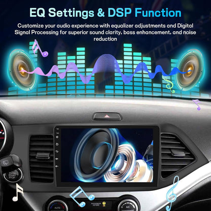 Android Autoradio voor KIA Picanto 2012-2016, 2GB+64GB Touch Scherm Radio met EQ DSP, Draadloos CarPlay&Android Auto, 9 Inch, WiFi, Bluetooth, FM RDS, GPS, Stuurwielbediening +Achteruitrijcamera, MIC