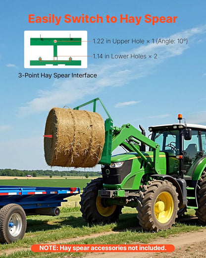 VEVOR Quick attachment, 1810 kg load capacity, pallet fork frame attachment with 122 cm forks, forklift knives, 50.8 mm hitch and spearhead sleeves, suitable for JD tractors
