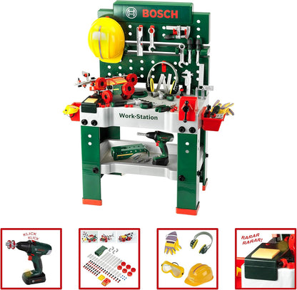 Theo Klein 8485 Bosch werkbank nr. 1 I 150 onderdelen I Inclusief accessoires | Accuschroevendraaier op batterijen met licht en geluid I Voor kinderen vanaf 3 jaar
