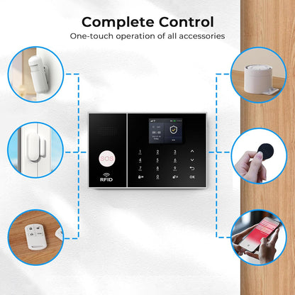 22-delige draadloze/WiFi-thuisanti-diefstalkit met bewakingscamera 200 MP, alarmsysteem met touchpad en 2,4-inch TFT-kleurenscherm, op batterijen, draadloos en bekabeld