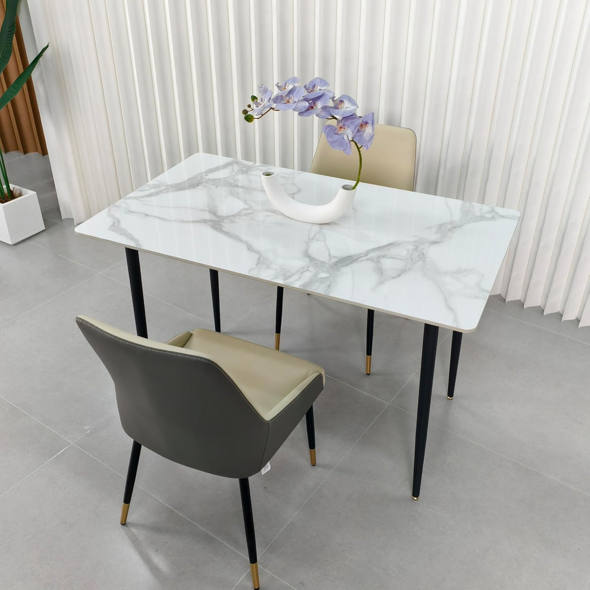 FATIVO Eetkamertafel marmeren eettafel 120x70cm, keukentafel klein 4 personen smalle eettafel eenvoudige woonkamer wit hoogglans Scandinavische tafels voor eetkamer restaurant metalen tafelpoten