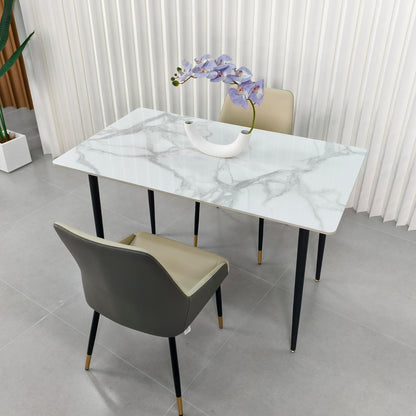 FATIVO Eetkamertafel marmeren eettafel 120x70cm, keukentafel klein 4 personen smalle eettafel eenvoudige woonkamer wit hoogglans Scandinavische tafels voor eetkamer restaurant metalen tafelpoten