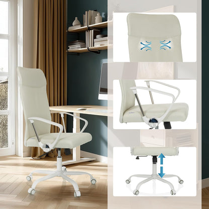 hjh OFFICE STRYKA W Bureaustoel, ademend, draaistoel met extra hoge rugleuning, kantelmechanisme en gevoerde lendensteun, beige