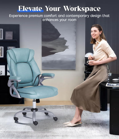 ADOV Executive Bureaustoel met 90° opklapbare armleuningen, ergonomische bureaustoel met hoge rugleuning en veerkussen, in hoogte verstelbare draaibare computerstoelen, comfortabele verstelbare