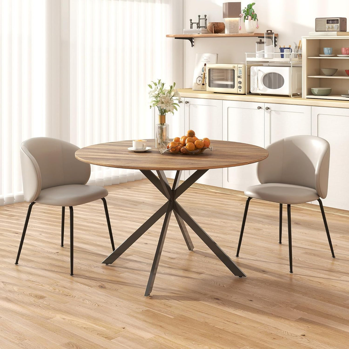 Ronde Eettafel – Industriële Tafel – Keukentafel – Eetkamertafel – Bureautafel – Ø120 cm – Stalen X-Onderstel – Krasbestendig Melamine Blad