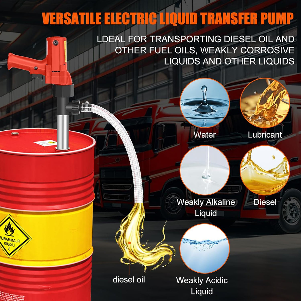 220V Elektrische Brandstofpomp - Hoog vermogen 2480W Multifunctionele vloeistofoverdrachtspomp inclusief 91CM roestvrijstalen buis + 2M stalen draadslang voor Diesel, Smeermiddelen, Water, Licht