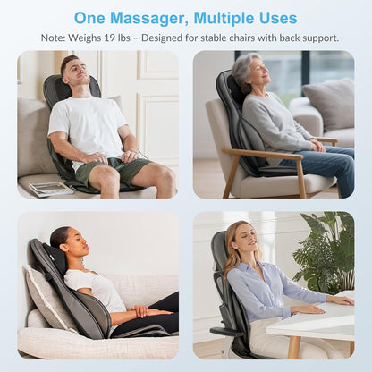 Shiatsu Massagekussen – Massagestoelkussen, stoelmassagekussen, rugmassagekussen, nekmassagekussen – Voor rug, nek, schouders en onderrug – 2D/3D-kneedmassage met warmte en instelbare luchtcompressie