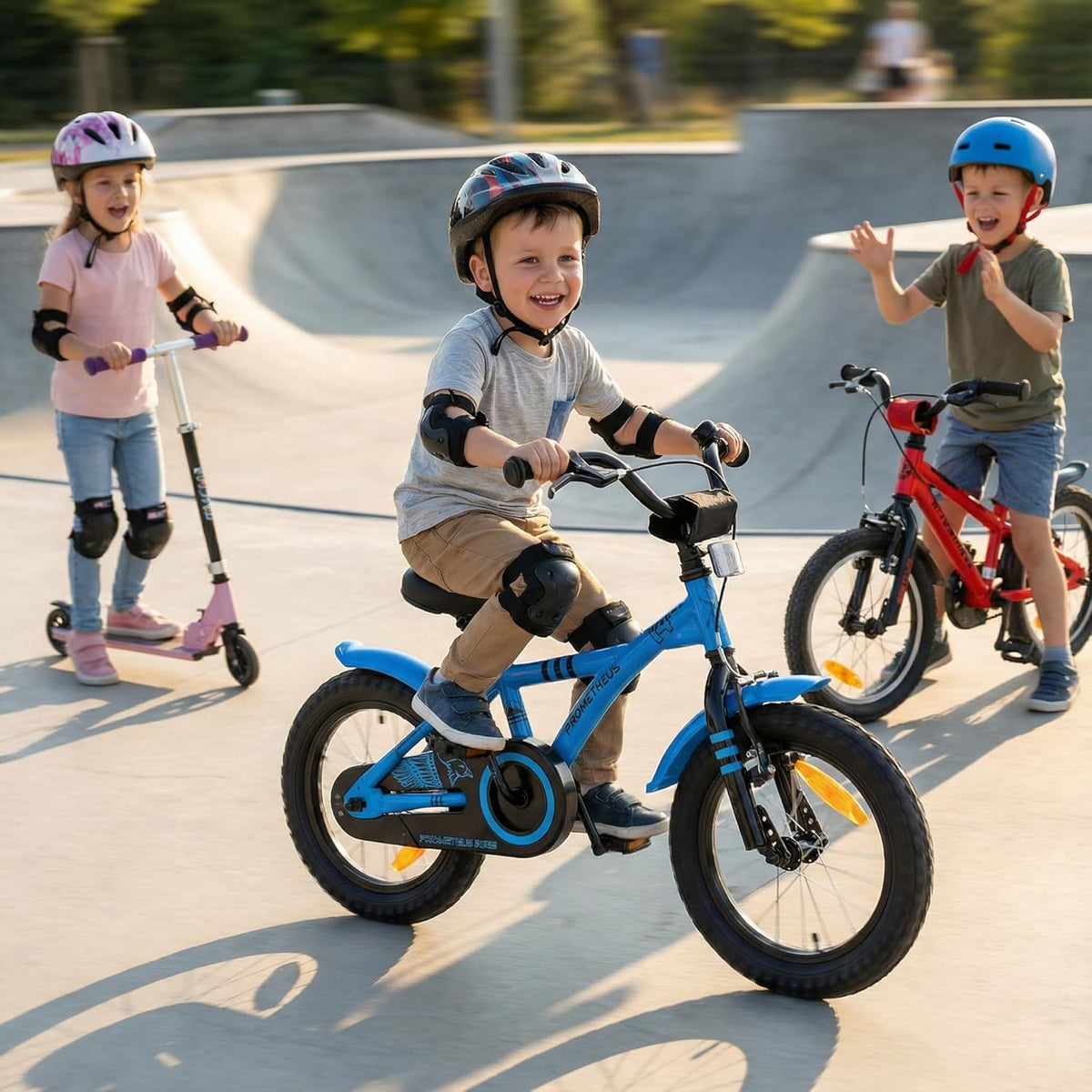 PROMETHEUS BICYCLES kinderfiets 14 inch fiets jongens meisjes van 4 jaar oude met zijwieltjes terugtraprem in blauw BMX