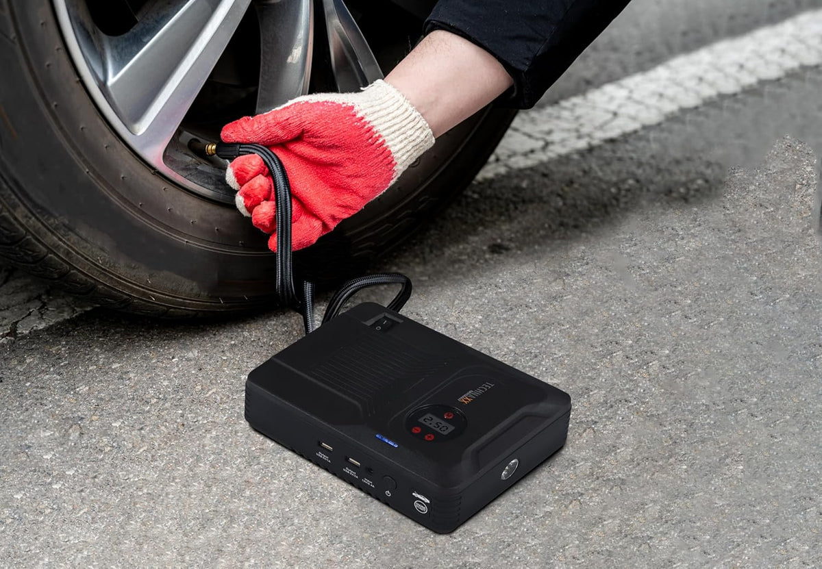 Technaxx 4-in-1 multifunctionele starthulp met powerbank Power Pack (benzine tot 4,0 l/diesel tot 3,0 l), 3,5 mini-accucompressor, led-lamp TX-219-14000 mAh batterij, 2 x USB-A-aansluiting