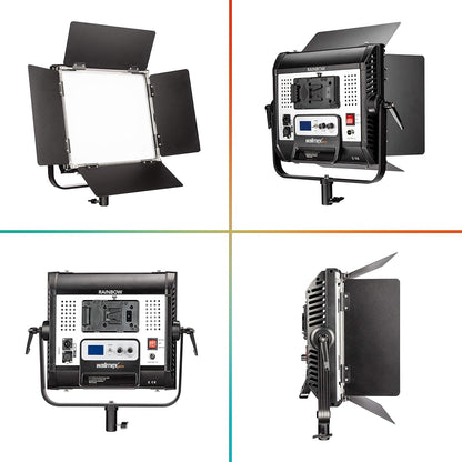 Walimex pro Rainbow 50W LED RGB vlaklamp set van 2 met statief - set van 2 x studiolamp videolamp + 2 x statief, lamp 360 kleuren, 50W 3200-999K CRI 95, V-Mount accu, dimbaar, app of DMX