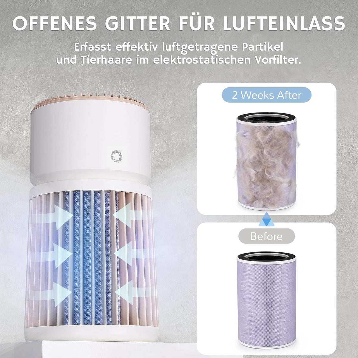 Airthereal Luchtreiniger voor dieren, grote ruimte 325 m², filter H13 paars, geurverwijderaar, haren, stof en rook, gespecialiseerde reiniger, sensor PM2.5, AGH400-PET