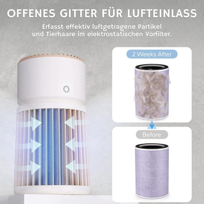 Airthereal Luchtreiniger voor dieren, grote ruimte 325 m², filter H13 paars, geurverwijderaar, haren, stof en rook, gespecialiseerde reiniger, sensor PM2.5, AGH400-PET