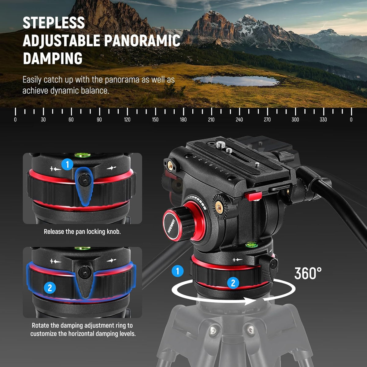 Videostatief – Camerastatief – Camera Statief – Tripod – Filmstatief – Vloeistofkop Met Instelbare Demping – 360° Draaibaar Met +90°/-75° Kanteling